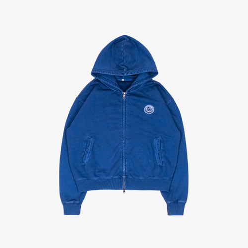 Distressed Zip Hoodie (Washed Blue)