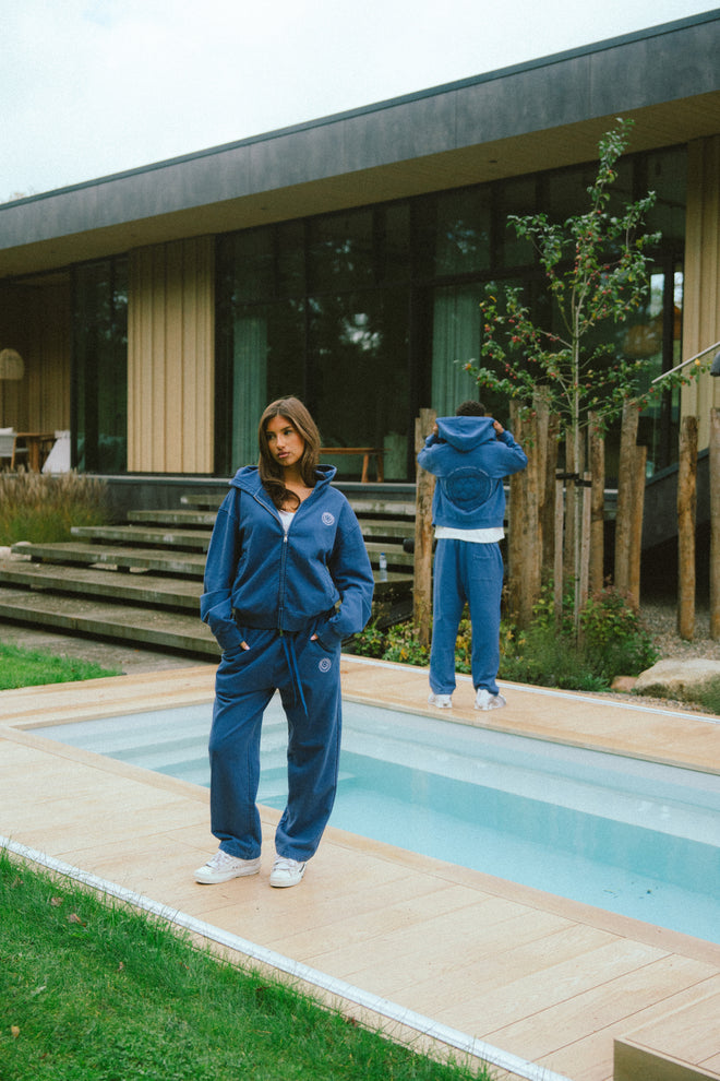 Distressed Zip Hoodie (Washed Blue)