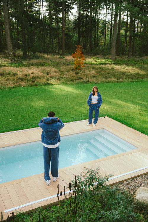 Distressed Zip Hoodie (Washed Blue)