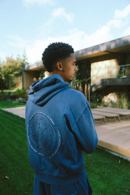 Distressed Zip Hoodie (Washed Blue)